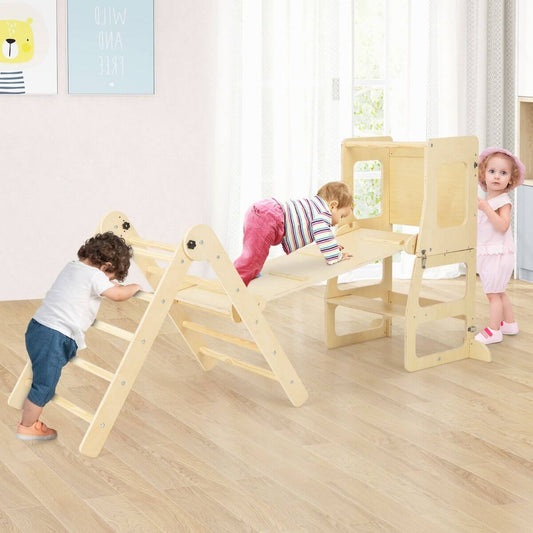 Medinė Montessori Laipynė Vaikams 7in1 Su Montessori Bokšteliu 1373 Sūpynės ir Žaidimų Aikštelės