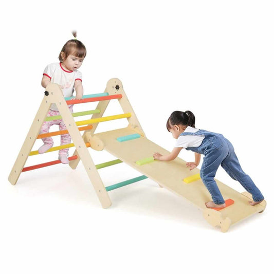Medinė Montessori Laipynė Vaikams Pikler Trikampis, Čiuožykla Ir Laipiojimo Sienelė 3 in 1 1371 Sūpynės ir Žaidimų Aikštelės
