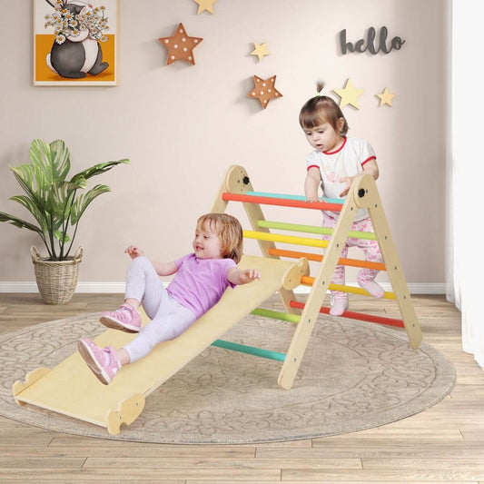 Medinė Montessori Laipynė Vaikams Pikler Trikampis, Čiuožykla Ir Laipiojimo Sienelė 3 in 1 1371 Sūpynės ir Žaidimų Aikštelės
