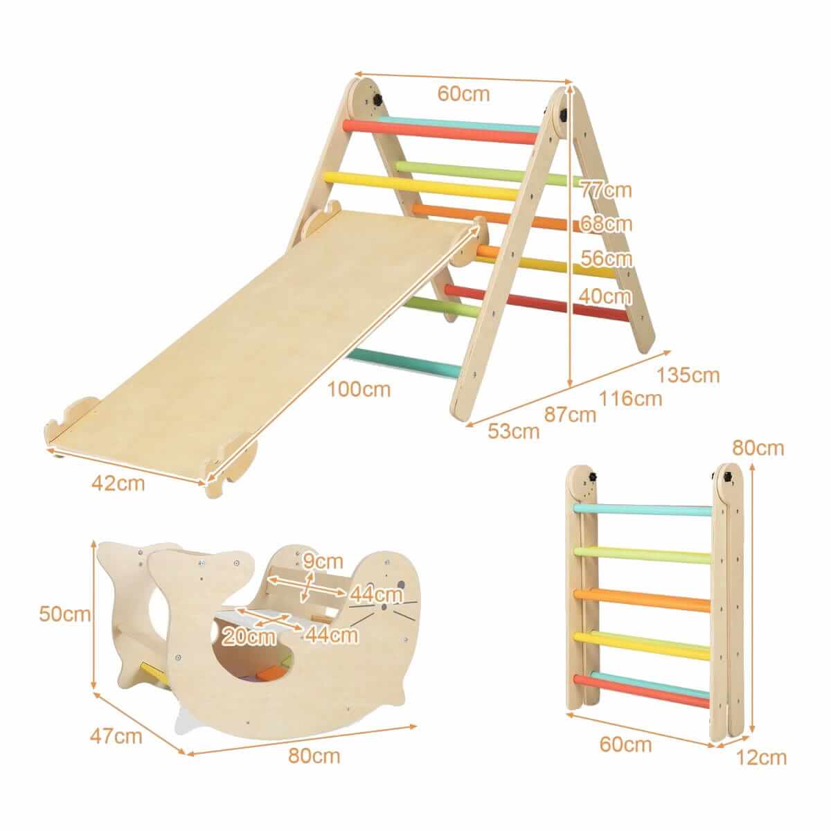 Medinė Montessori Laipynė Vaikams Žaidimų Aikštelė Rinkinys 7in1 1368 Sūpynės ir Žaidimų Aikštelės