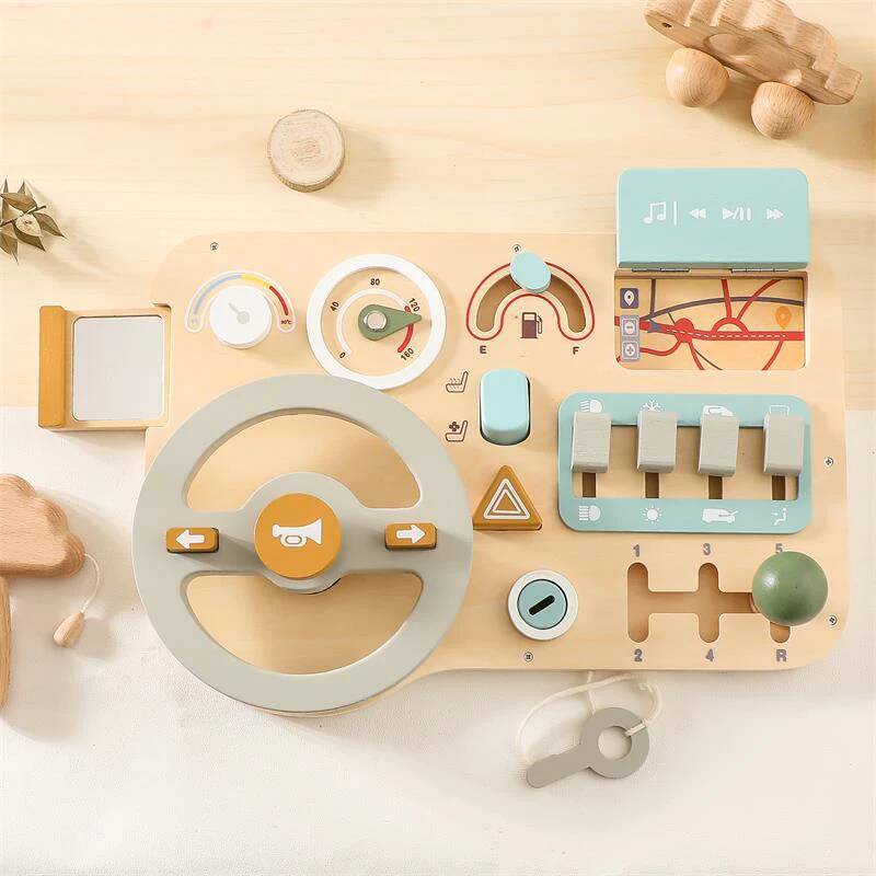 Medinė Montessori Sensorinė Veiklos Lenta Automobilis Su Vairu 32,5 x 22,5 x 8 cm Sensorinės Veiklos Lentos