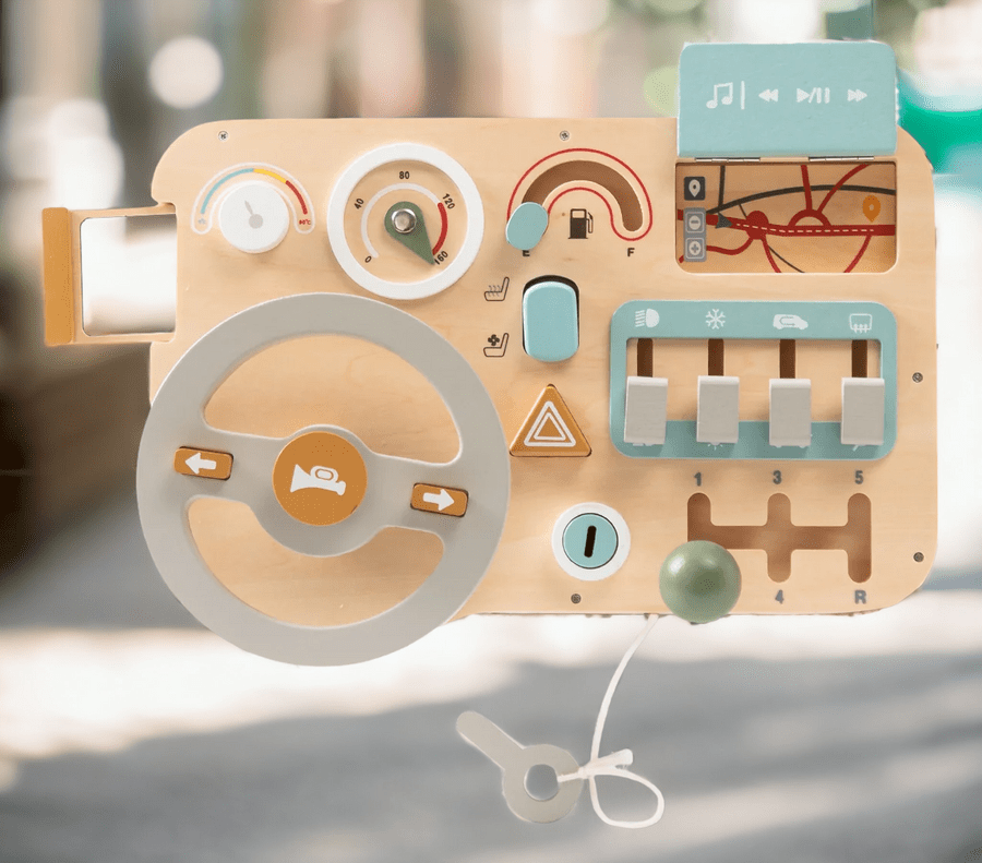 Medinė Montessori Sensorinė Veiklos Lenta Automobilis Su Vairu 32,5 x 22,5 x 8 cm Sensorinės Veiklos Lentos