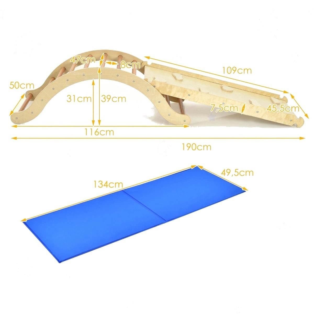 Medinė Montessori Supynė Laipynė 3-in-1 Krėsliukas Čiuožykla + Čiužinukas Sūpynės ir Žaidimų Aikštelės