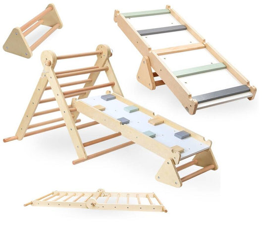 Medinė Montessori Žaidimų Aikštelė 3in1 Kopėčių Siena Pikler Trikampis Montessori Žaidimų Aikštelės