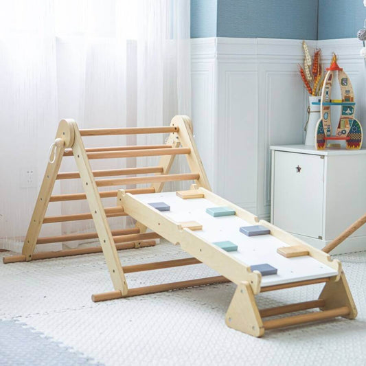Medinė Montessori Žaidimų Aikštelė 3in1 Kopėčių Siena Pikler Trikampis Montessori Žaidimų Aikštelės