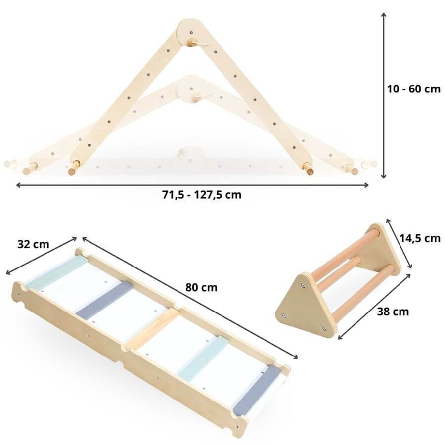 Medinė Montessori Žaidimų Aikštelė 3in1 Kopėčių Siena Pikler Trikampis Montessori Žaidimų Aikštelės