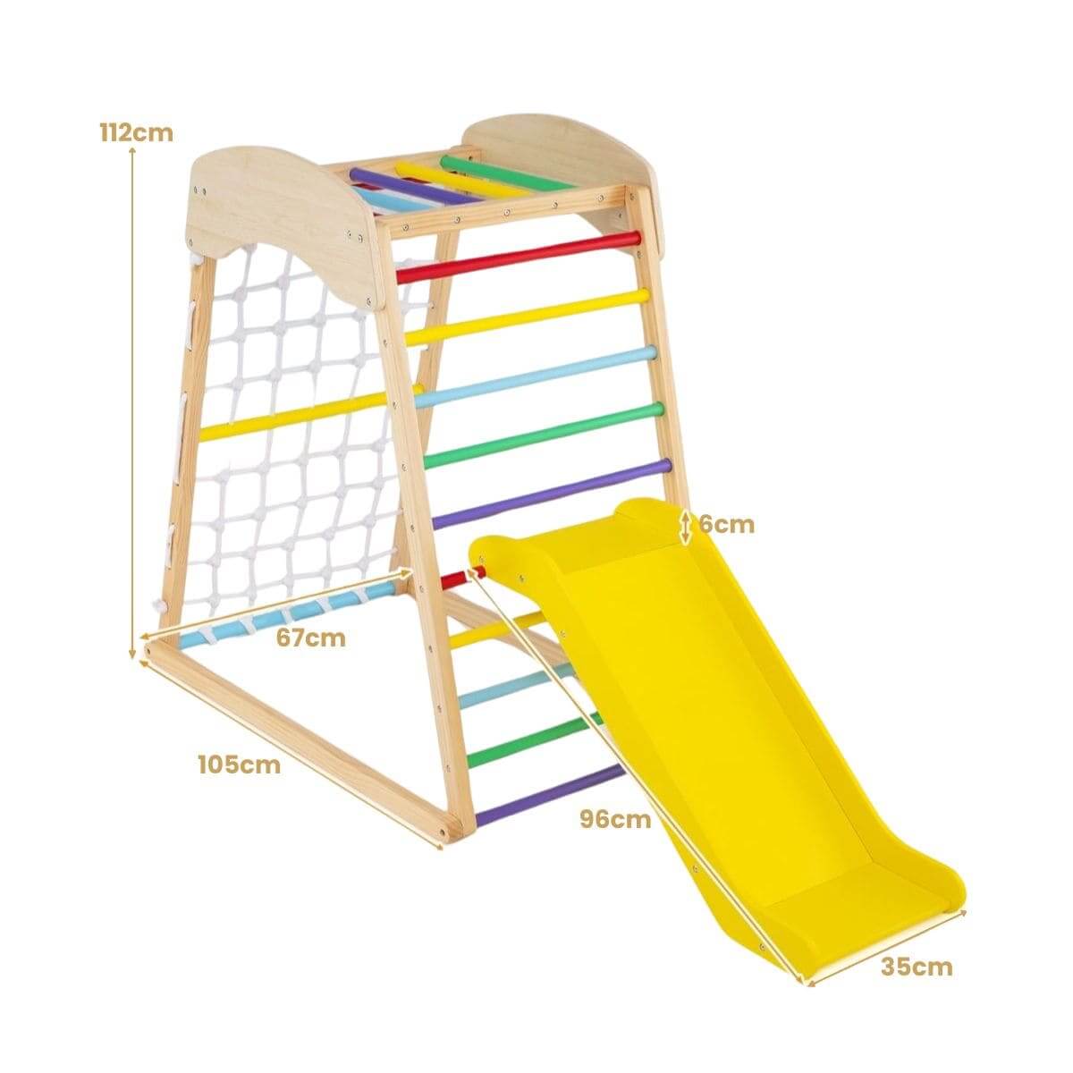 Medinė Montessori Žaidimų Aikštelė 8in1 Čiuožykla Laipiojimo Siena Tinklas, Spalvota Sūpynės ir Žaidimų Aikštelės