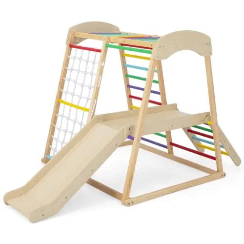 Medinė Montessori Žaidimų Aikštelė Čiuožykla Laipiojimo Siena Tinklas Spalvota Sūpynės ir Žaidimų Aikštelės