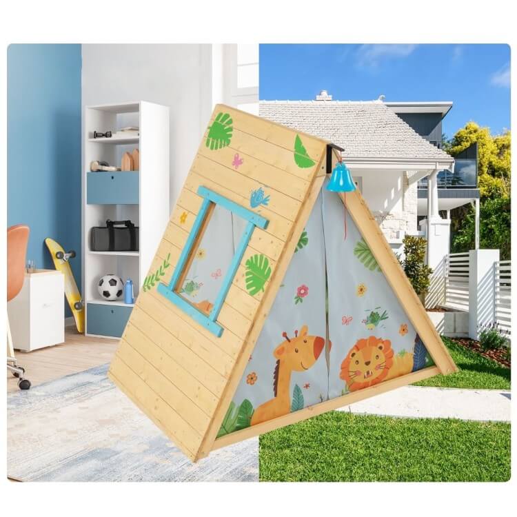 Medinė Sodo Ir Namų Palapinė Vaikams Su Laipiojimo Sienele 115 × 77 × 100 cm Sodo Nameliai