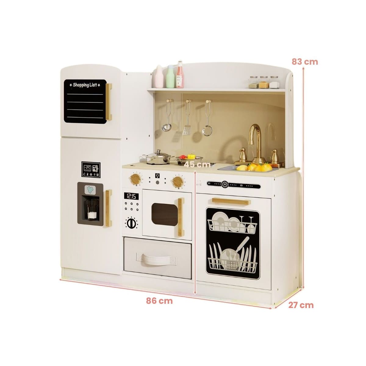 Medinė Vaikiška Virtuvėlė Su Piešimo Lenta Ir Šviečiančia Mikrobangų Krosnele Vaikiškos Virtuvėlės
