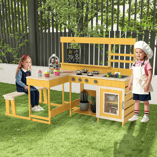Medinė Vaikų Virtuvė Su Pikniko Stalu Ir Suolu 150 x 71 x 98 cm Vaikiškos lauko virtuvėlės