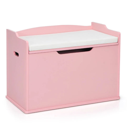 Medinė Žaislų Dėžė Su Sėdimu Suoliuku Ir Lėtu Dangčiu, Rožinė 74×39×52 cm Žaislų Dėžės Ir Lentynos