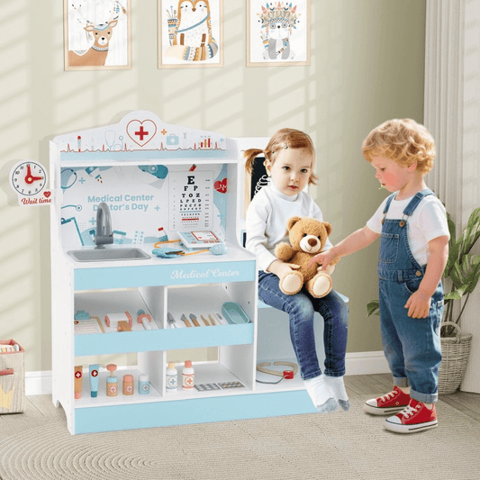Medinis Gydytojo Žaidimų Rinkinys Vaikams Su Priedais, Mėlynas Vaikiškos Virtuvėlės