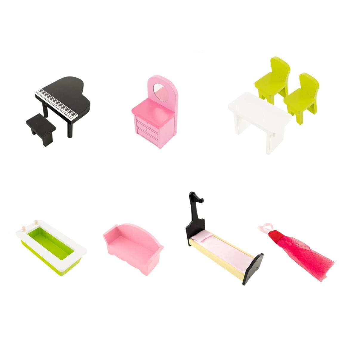 Medinis Lėlių Namelis Su Liftu Ir Baldais, Trijų Aukštų Lėlių Namas