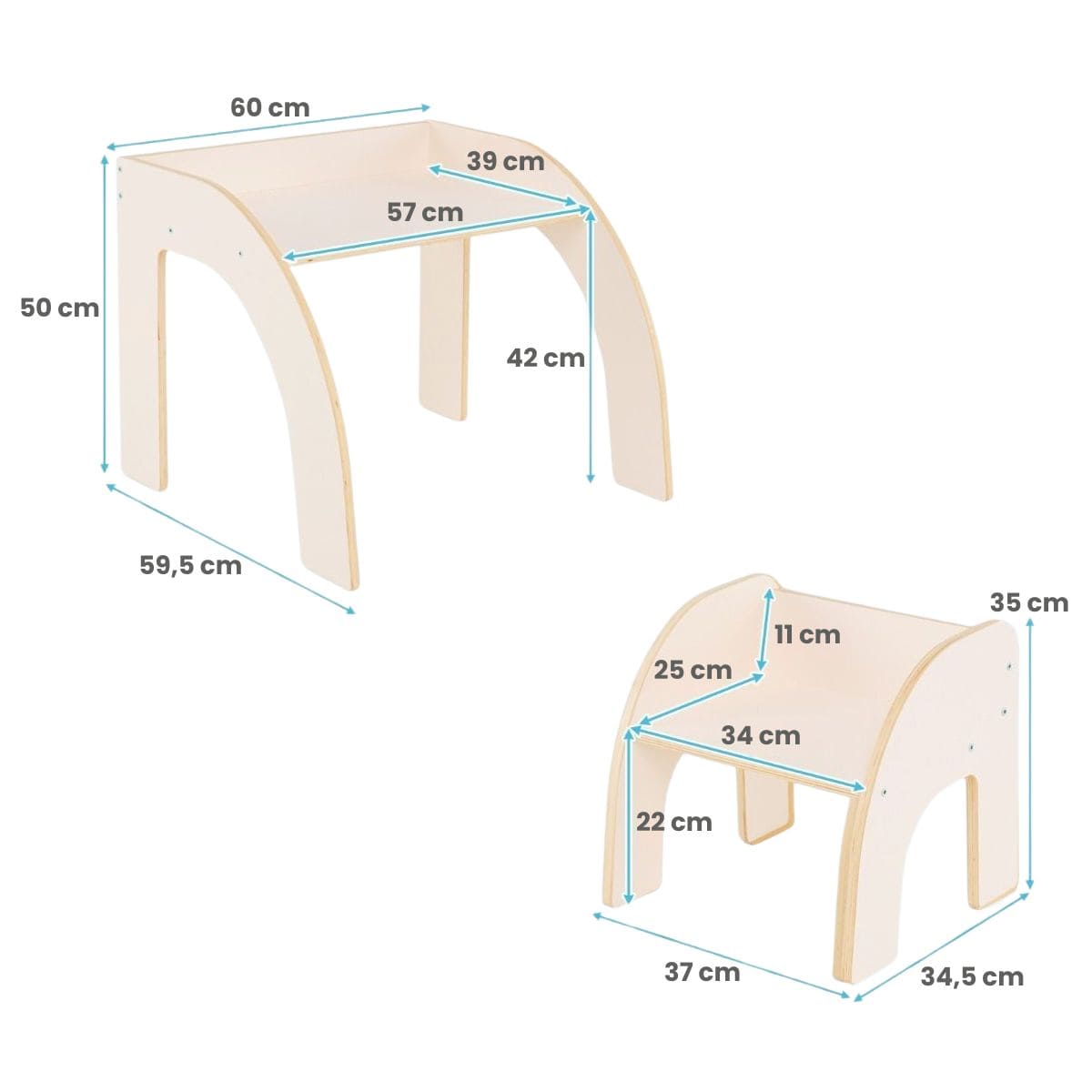 Medinių Baldų Komplektas Vaikams: Stalas Ir Kėdė Vaikams, baltas Staliukai Kėdutės