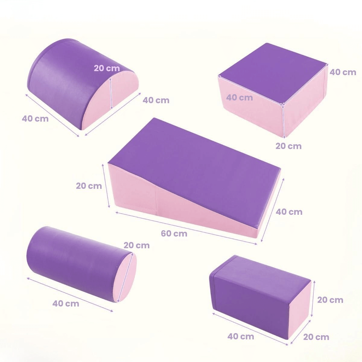 Minkšta žaidimų Aikštelė, Minkštų Blokų Vaikams Rinkinys, Rožinė/Violetinė 5 vnt Minkštos Žaidimų Aikštelės