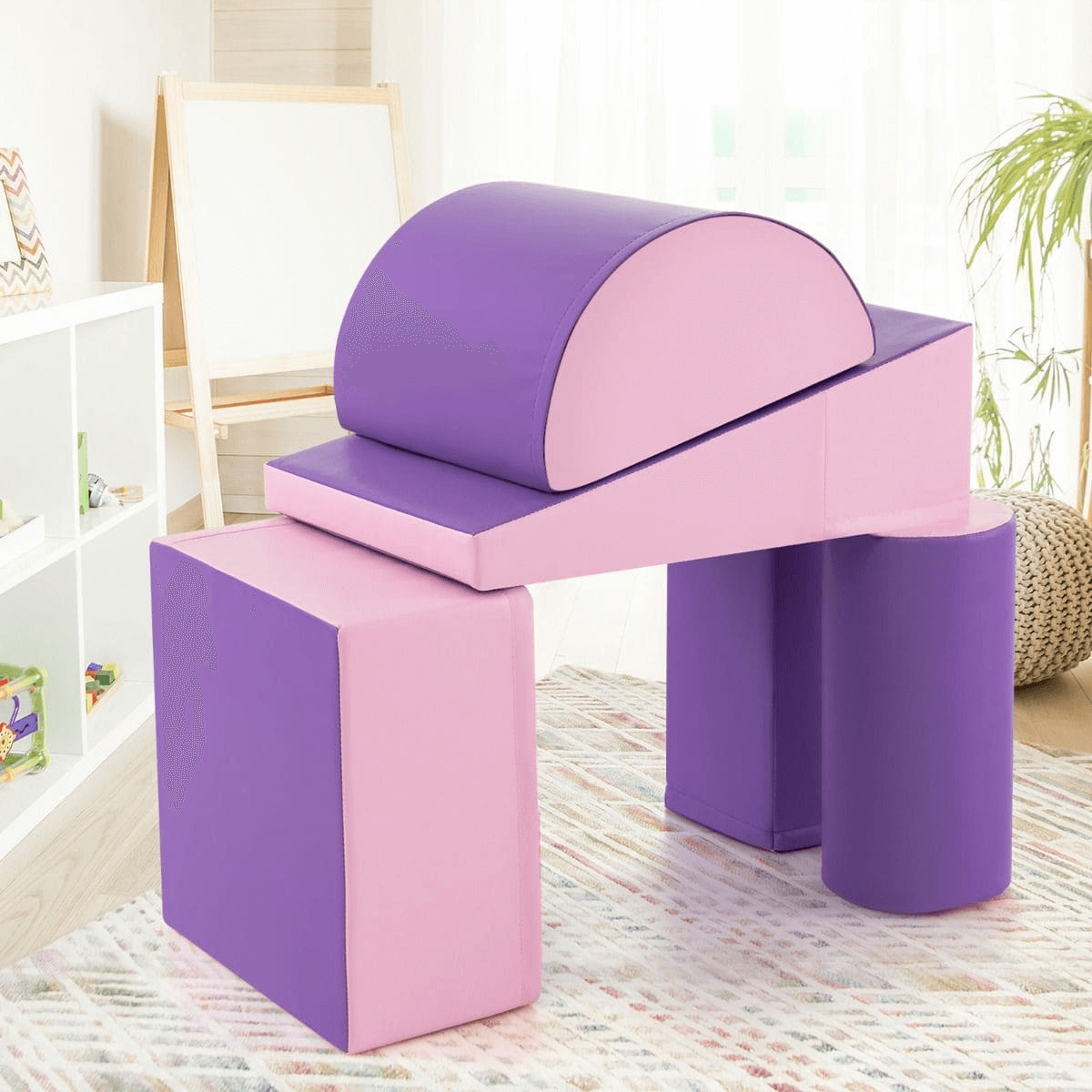 Minkšta žaidimų Aikštelė, Minkštų Blokų Vaikams Rinkinys, Rožinė/Violetinė 5 vnt Minkštos Žaidimų Aikštelės