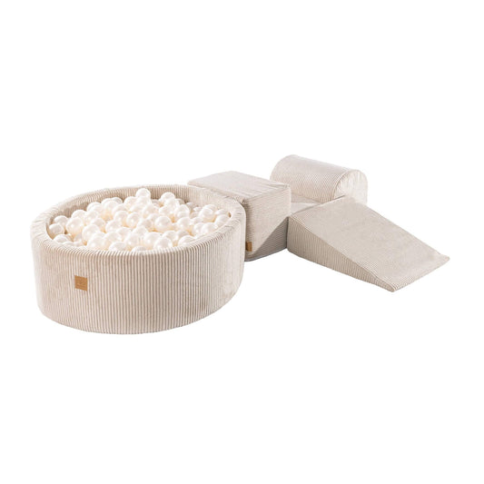 Minkšta Žaidimų Aikštelė Su Kamuoliukų Baseinu "Aesthetic" + 200 Kamuoliukų, Ekru Minkštos Žaidimų Aikštelės Su Kamuoliukais balta perlo