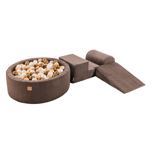 Minkšta Žaidimų Aikštelė Su Kamuoliukų Baseinu "Aesthetic" + 200 Kamuoliukų, Ruda Minkštos Žaidimų Aikštelės Su Kamuoliukais smėlio/balta perlo/platina