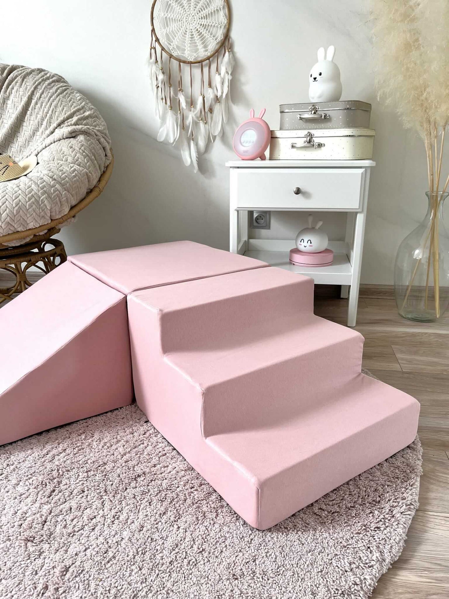 Minkšta Žaidimų Aikštelė Su Laiptais Ir Čiuožykla Rožinė Spalva 3 Dalys Minkštos Žaidimų Aikštelės