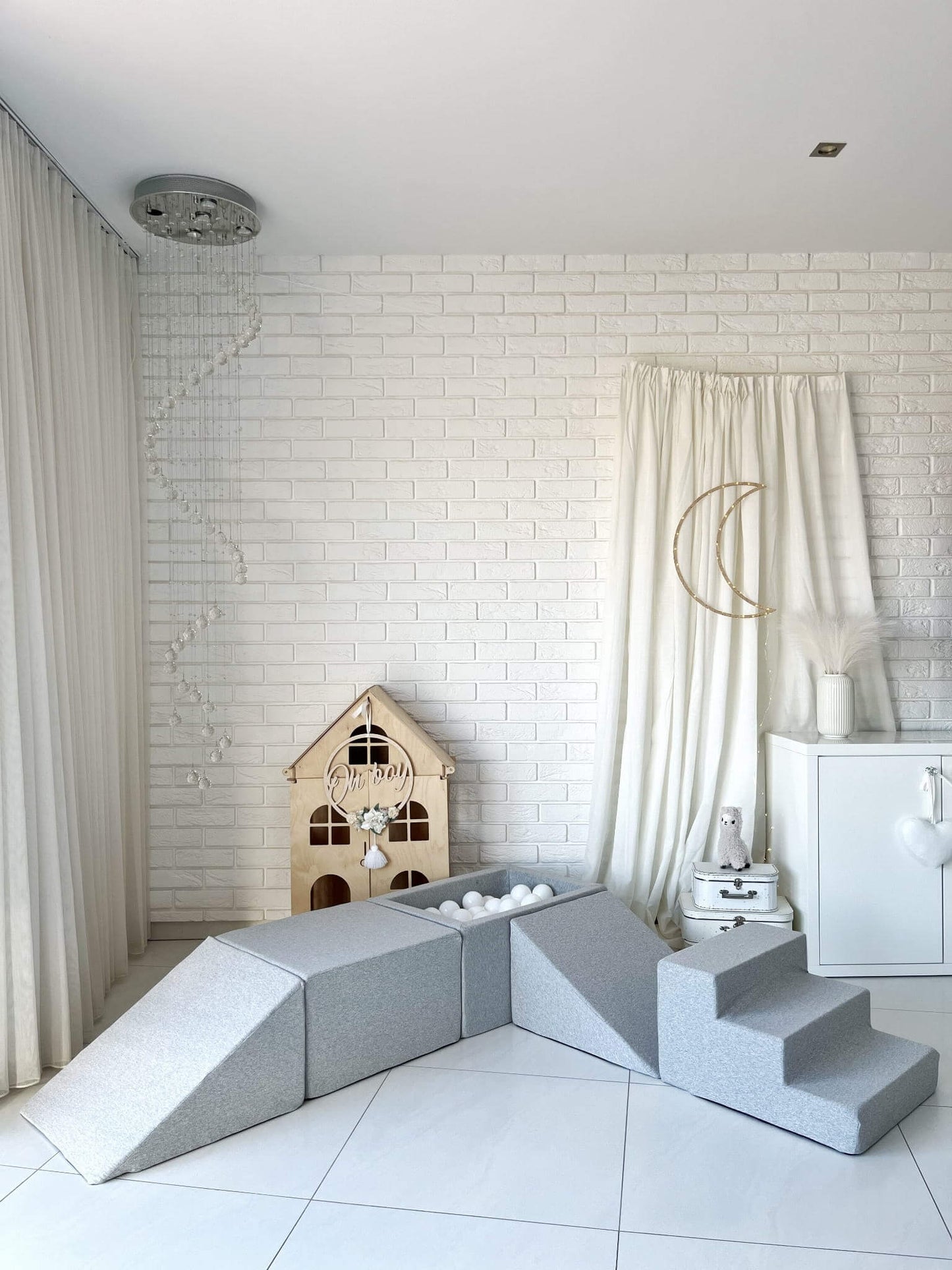 Minkšta Žaidimų Aikštelė Su Mini Kamuoliukų Baseinu Pilka Spalva 5 Dalys + 100 Kamuoliukų Minkštos Žaidimų Aikštelės