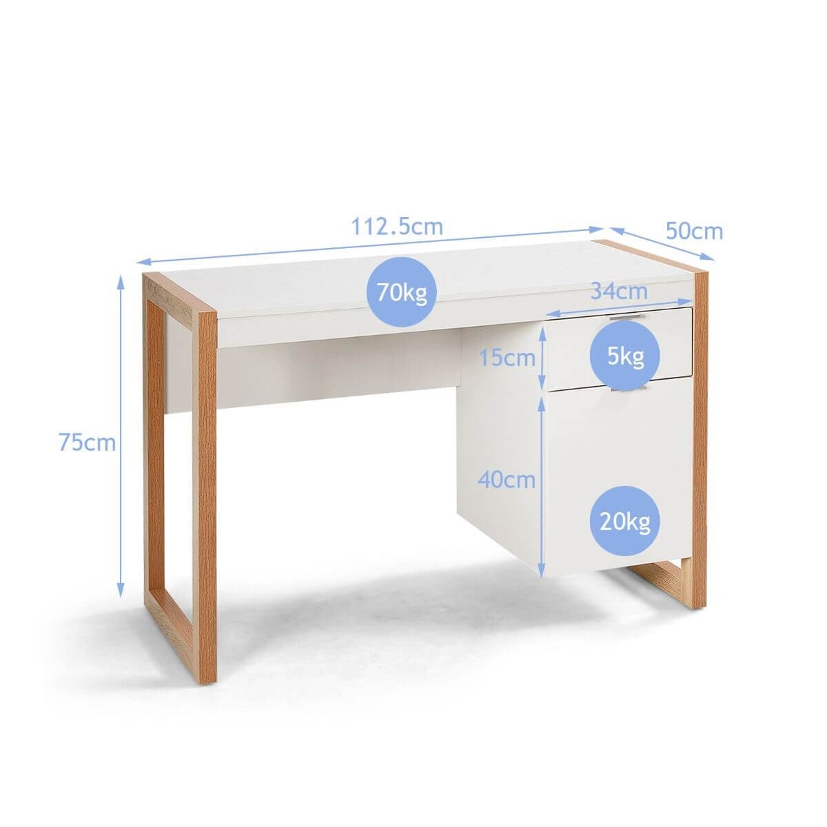 Modernus Rašomasis Stalas Su Stalčiumi Ir Spintele, Baltas 112 x 50 cm, 3069 Rašomasis Stalas