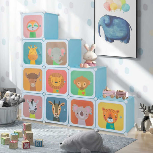 Modulinė Vaikiška Spinta Su Pakaba Ir Lentynomis, Mėlyna 145 cm Žaislų Dėžės Ir Lentynos