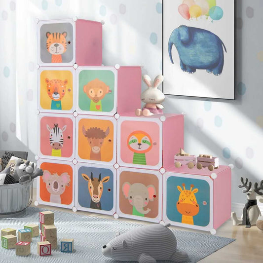 Modulinė Vaikiška Spinta Su Pakaba Ir Lentynomis, Rožinė 145 cm Žaislų Dėžės Ir Lentynos