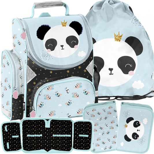 Mokyklinis Rinkinys 3in1 Mėtinė Kuprinė Panda Pradinukui 36 cm Kuprinės