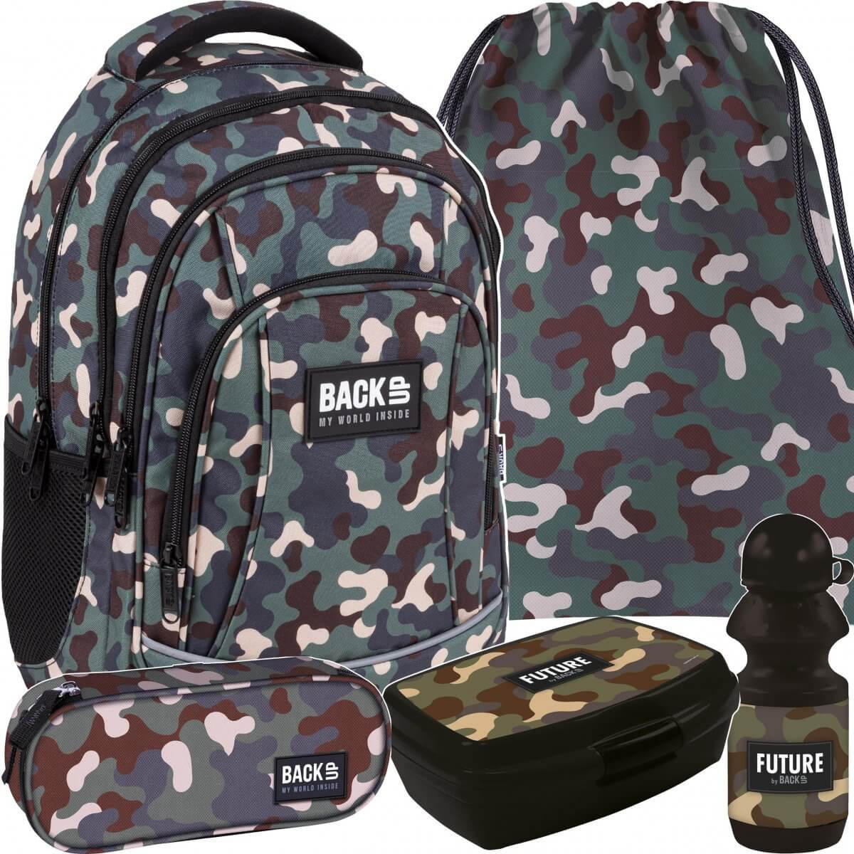 Mokyklinis Rinkinys 5in1 Kamufliažinė Karinė Kuprinė 42 cm BackUP Kuprinės