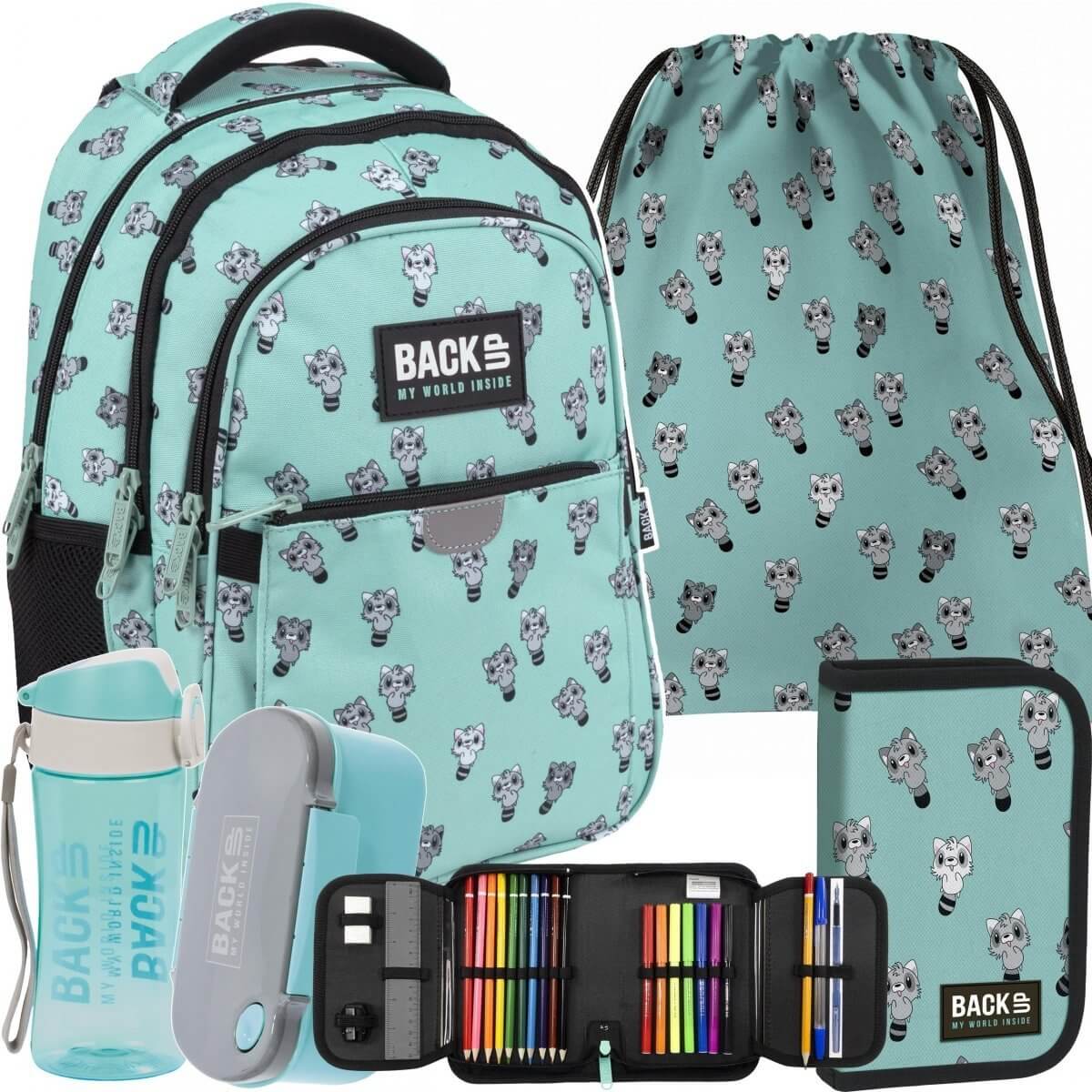 Mokyklinis Rinkinys 5in1 Kuprinė 39 cm BackUP Aquamarine Kuprinės
