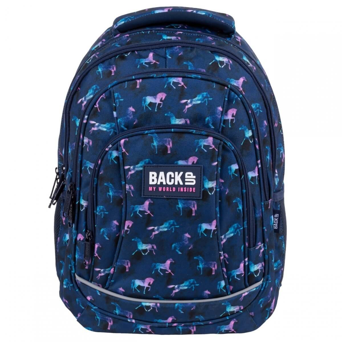 Mokyklinis Rinkinys 5in1 Kuprinė Mėlyna 42 cm BackUP Penalas 3 Skyriai Kuprinės