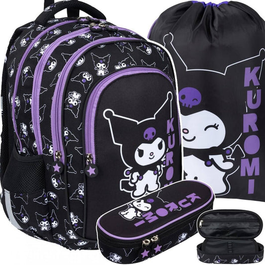 Mokyklinis Rinkinys Kuprinė Su Kuromi Dizainu Ir Priedais Mokyklai 40x28x18 cm Kuprinė Rinkinys