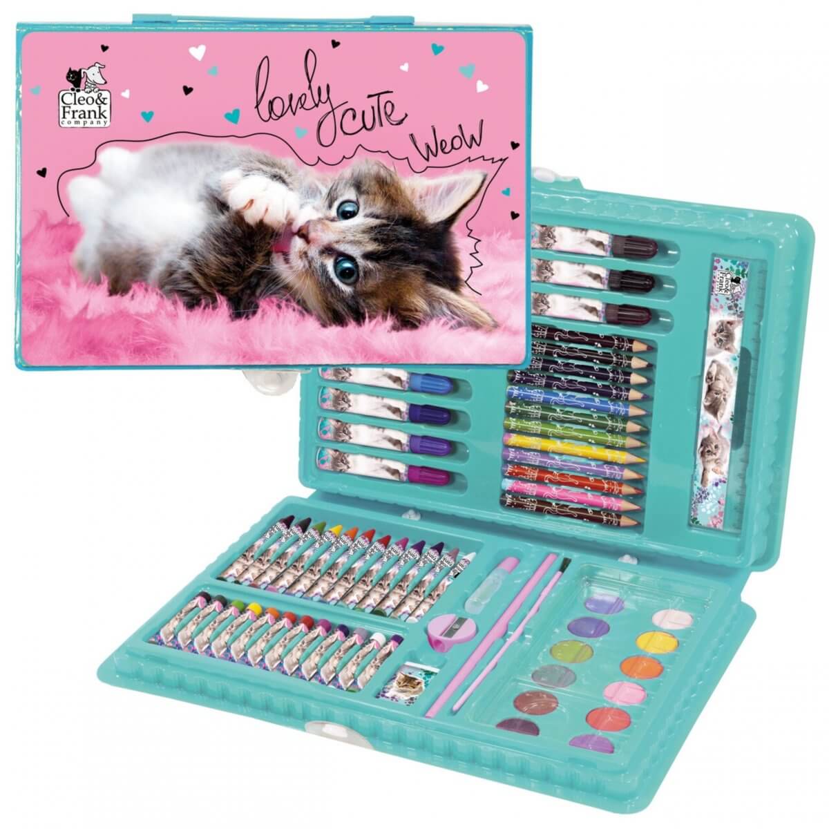 Piešimo Rinkinys Lagamine 71 vnt. Kitty Cat Crayons Dažai "Kitty Cat" Piešimo Reikmenys