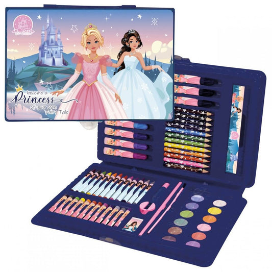 Piešimo Rinkinys Lagamine 71 vnt. Princess Crayons Dažai "Princesė" Piešimo Reikmenys