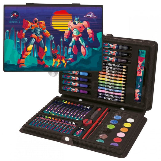 Piešimo Rinkinys Lagamine 71 vnt. "Robotai" Piešimo Reikmenys