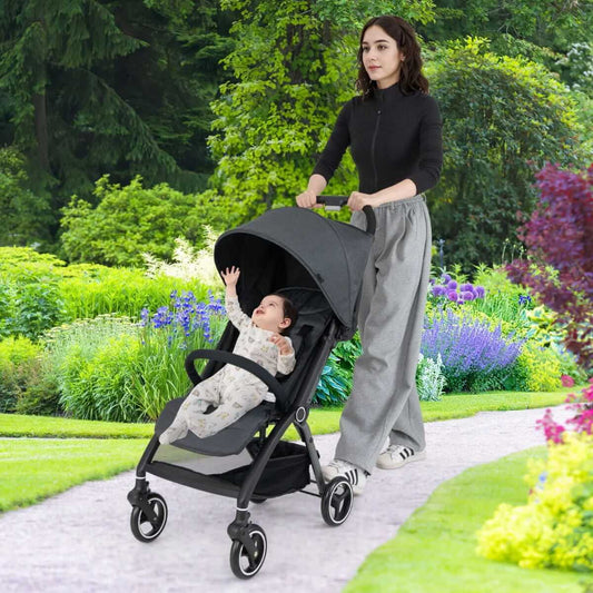 Pilkas Sulankstomas Vaikiškas Vežimėlis Su Reguliuojamu Atlošu Ir 5 Taškų Diržais Vaikiški Vežimėliai