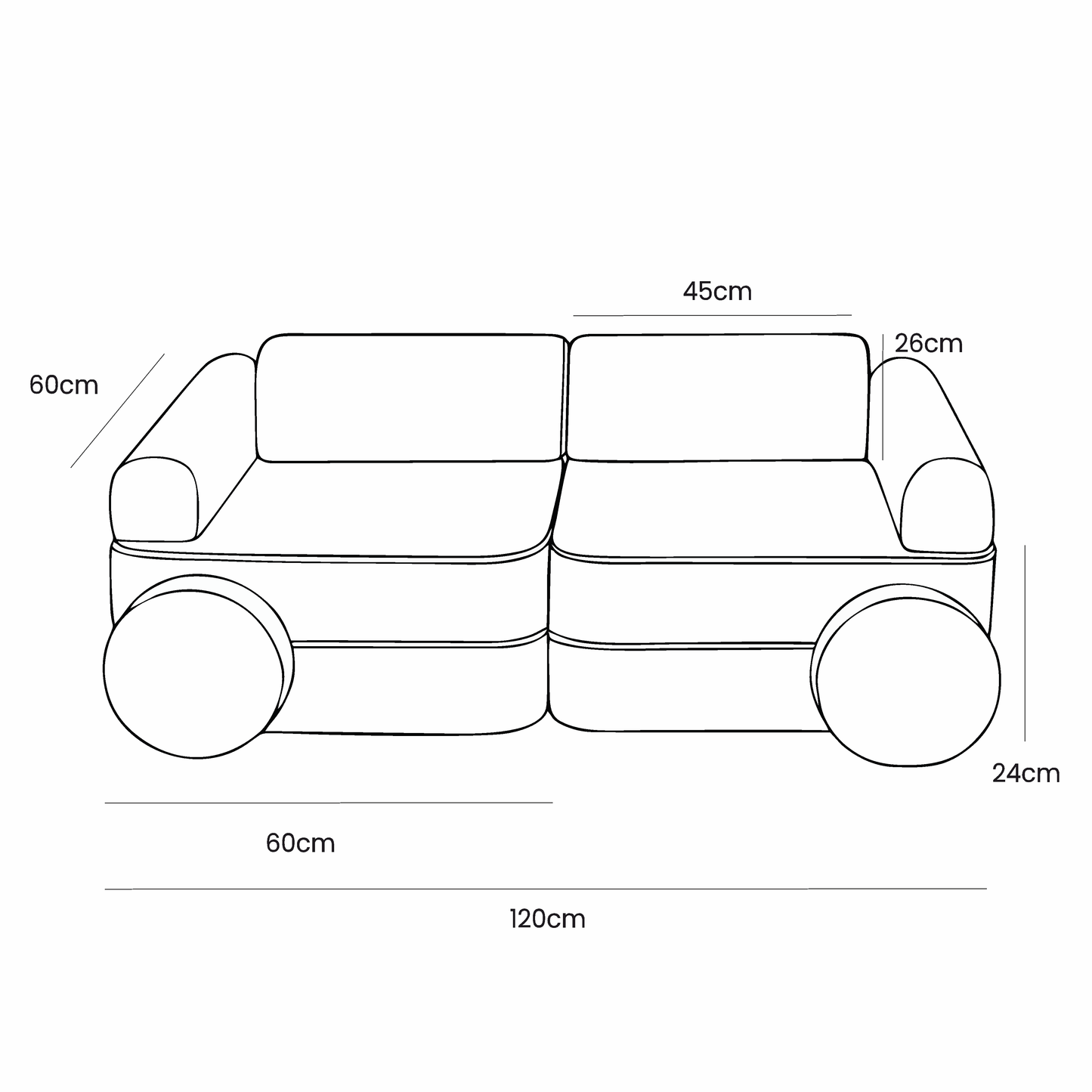 Playsofa Pocket Duo Modulinė Vaikiška Sofa MELLOW, 8 Elementai, 120 cm Modulinės sofos