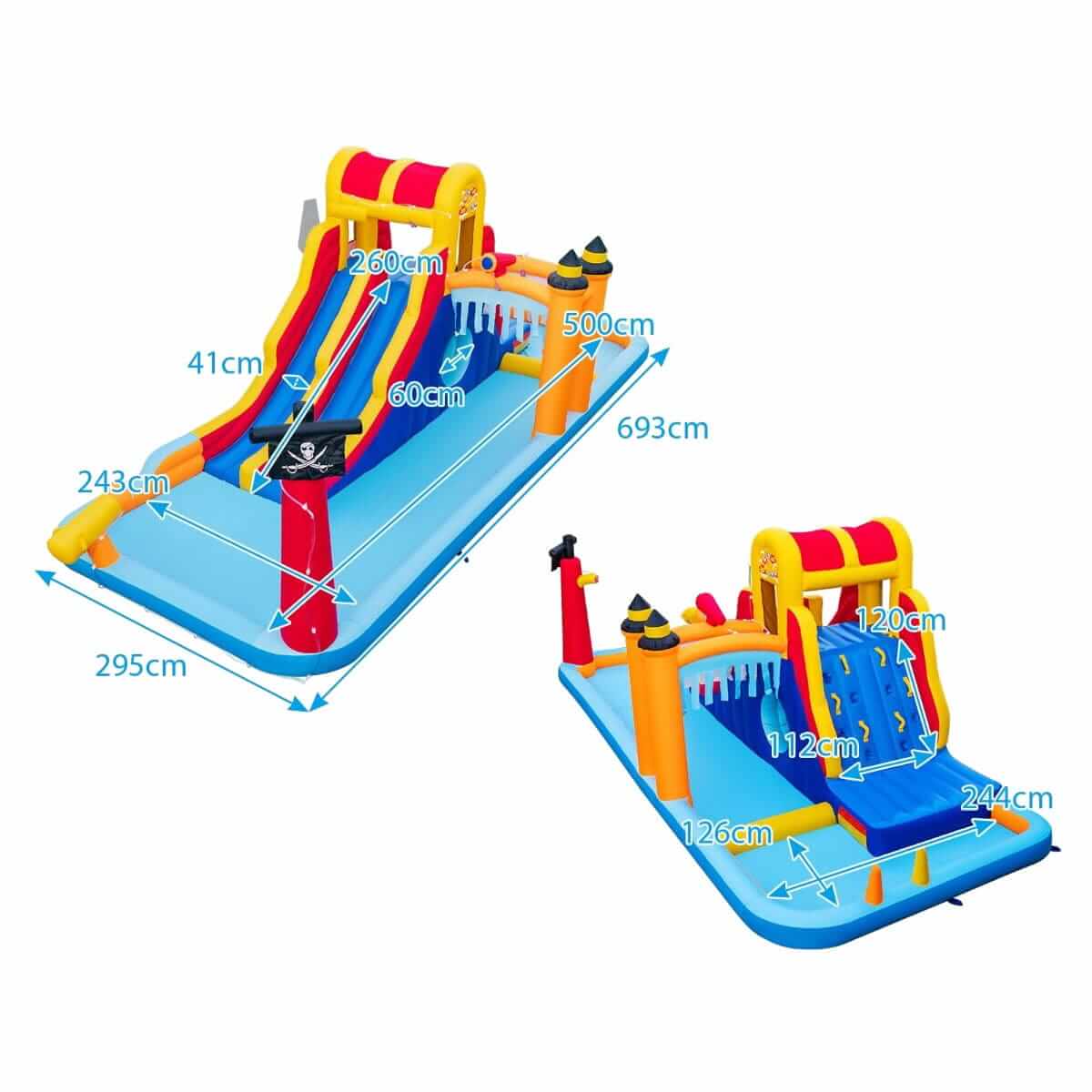 Pripučiamas Batutas Baseinas Piratų Laivas Su Dviem Čiuožyklom, 624 x 270 x 235 cm, 1346 Batutai