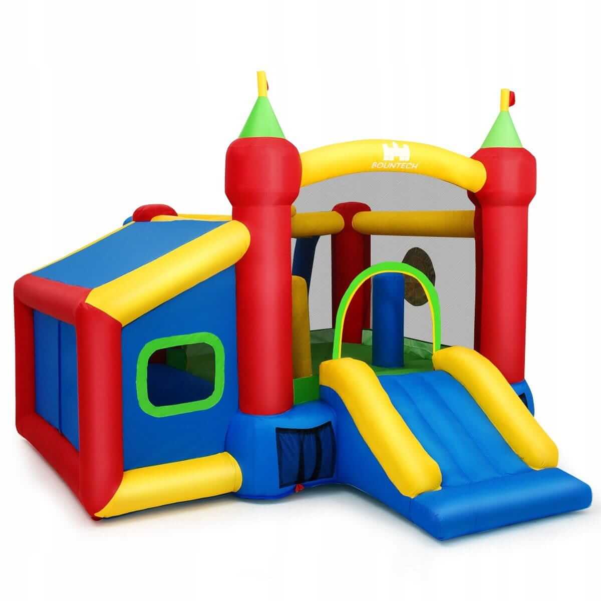 Pripučiamas Batutas Su Čiuožykla, Kamuoliuku Baseinu + 100 Kamuoliukų, Futbolo Vartai, Krepšinio Lankas Ir Smiginio Lenta, 380 x 305 x 215 cm, 1286 Batutai