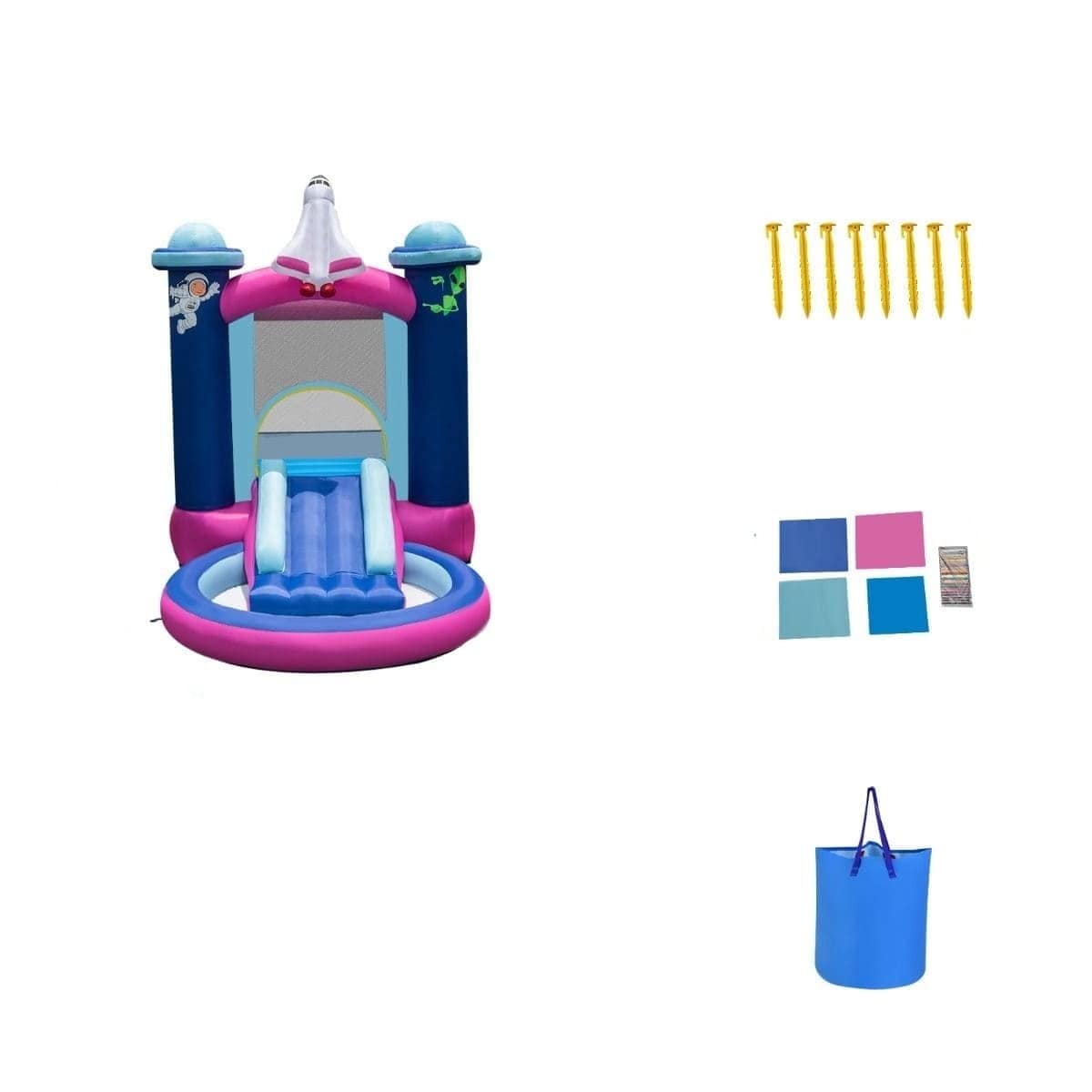 Pripučiamas Batutas Vaikų Čiuožykla Su Baseinu 207 x 393 x 270 cm Swing Sets & Playsets