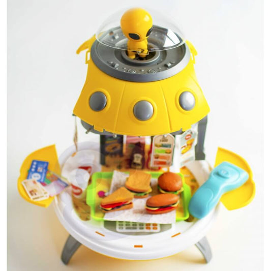 Projektorius Ateivių Erdvėlaivis 3in1 Parduotuvė Greitas Maistas Ir Kuprinė 60 el. Žaislai Kosmoso Tema