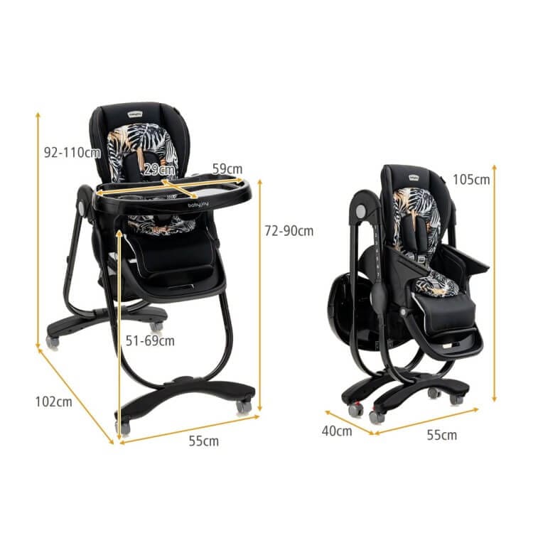 Reguliuojama Maitinimo Kėdutė Su Ratukais, 7 Aukščiai, Juoda Maitinimo Kėdutės