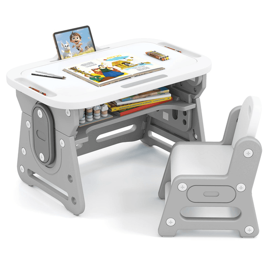 Reguliuojamas Vaikiškas Stalas ir Kėdė Augantis Kartu su Vaiku Pilkas Staliukai Kėdutės