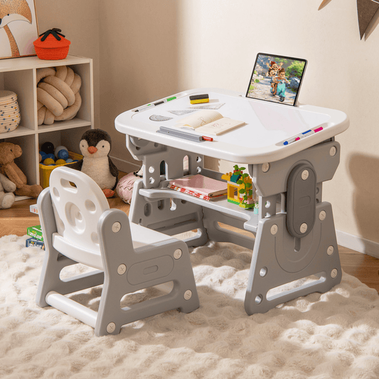 Reguliuojamas Vaikiškas Stalas ir Kėdė Augantis Kartu su Vaiku Pilkas Staliukai Kėdutės