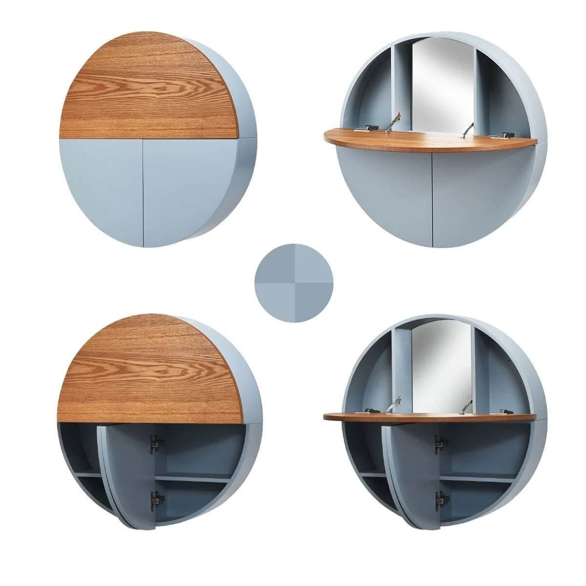 Round wall-mounted dressing table with mirror and shelf Tualetinis Staliukas