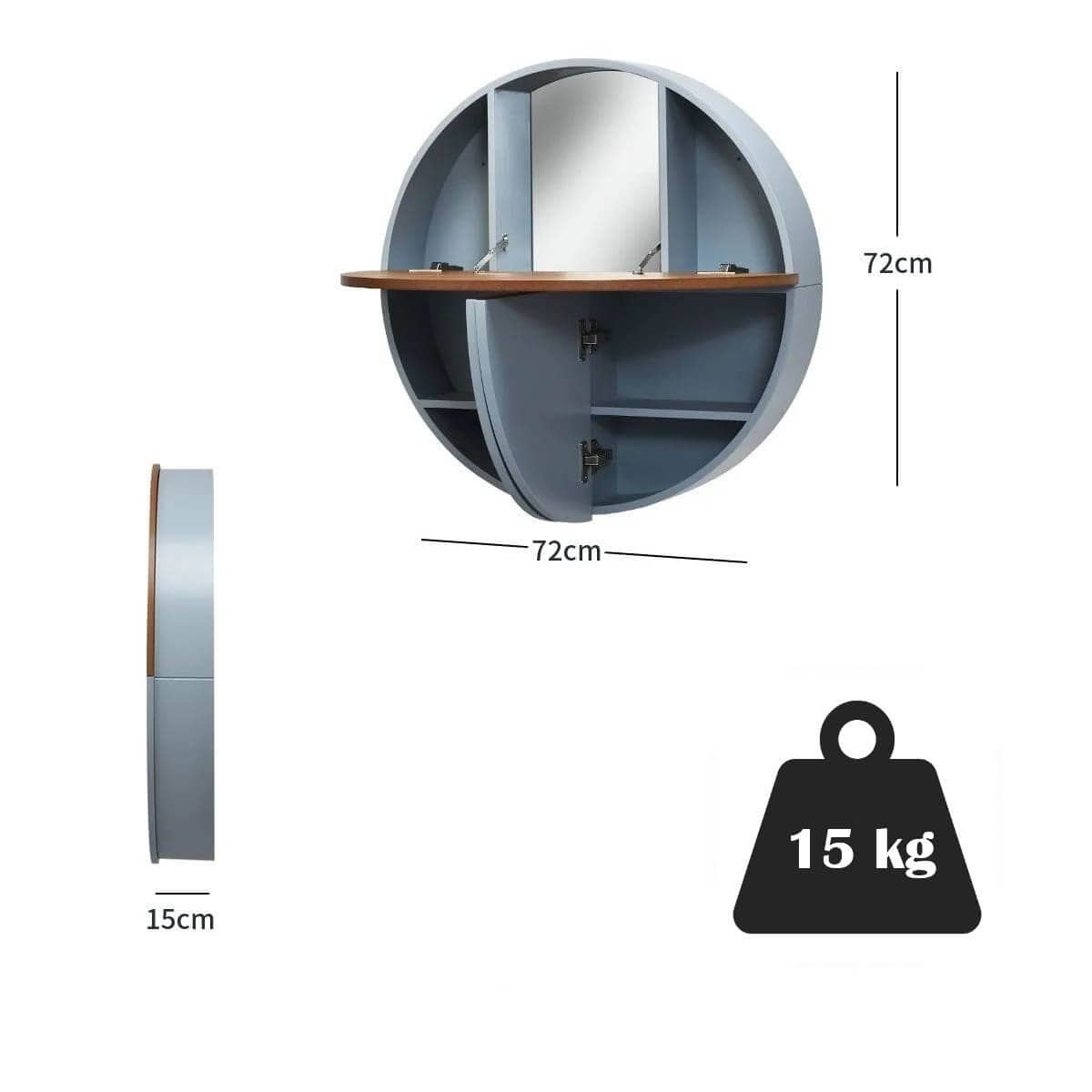 Round wall-mounted dressing table with mirror and shelf Tualetinis Staliukas