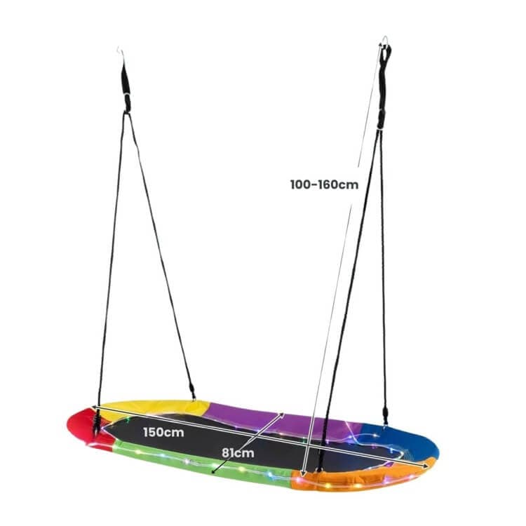 Sodo Supynė Vaikams Gandralizdis Su LED Apšvietimu 150 × 81 cm Sūpynės ir Žaidimų Aikštelės