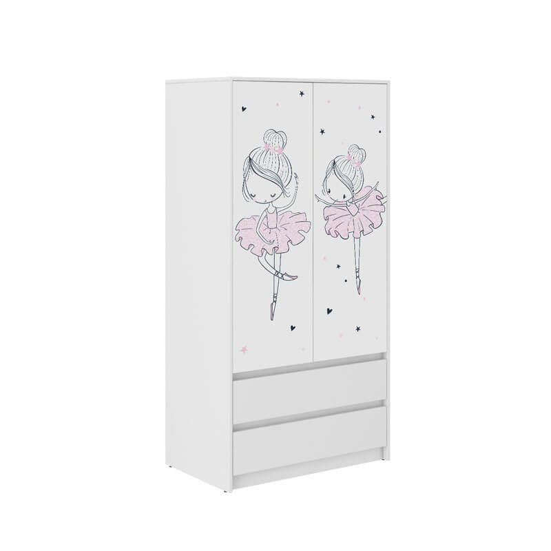 Spinta Vaiku Kambariui "Balerina" Baltos Spalvos Su Stalčiais kids wardrobes