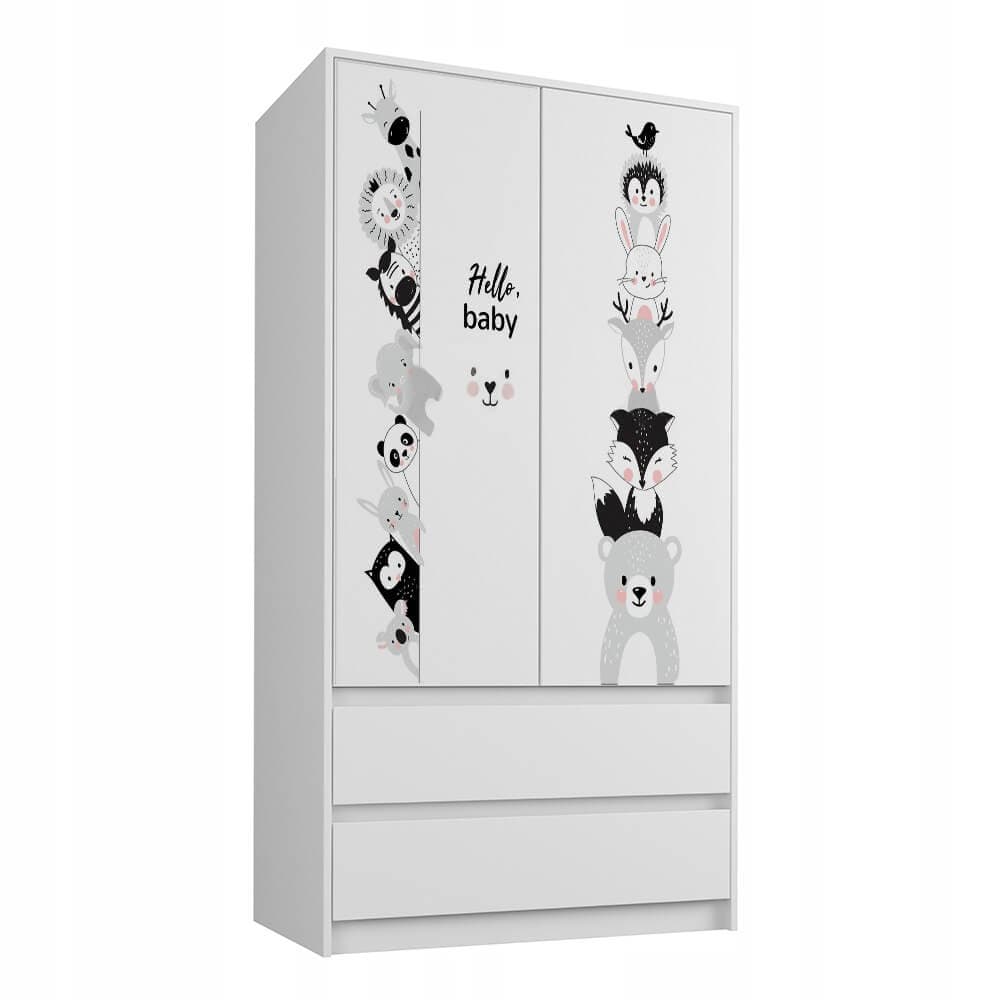 Spinta Vaiku Kambariui "Gyvūnai" Baltos Spalvos Su Stalčiais kids wardrobes